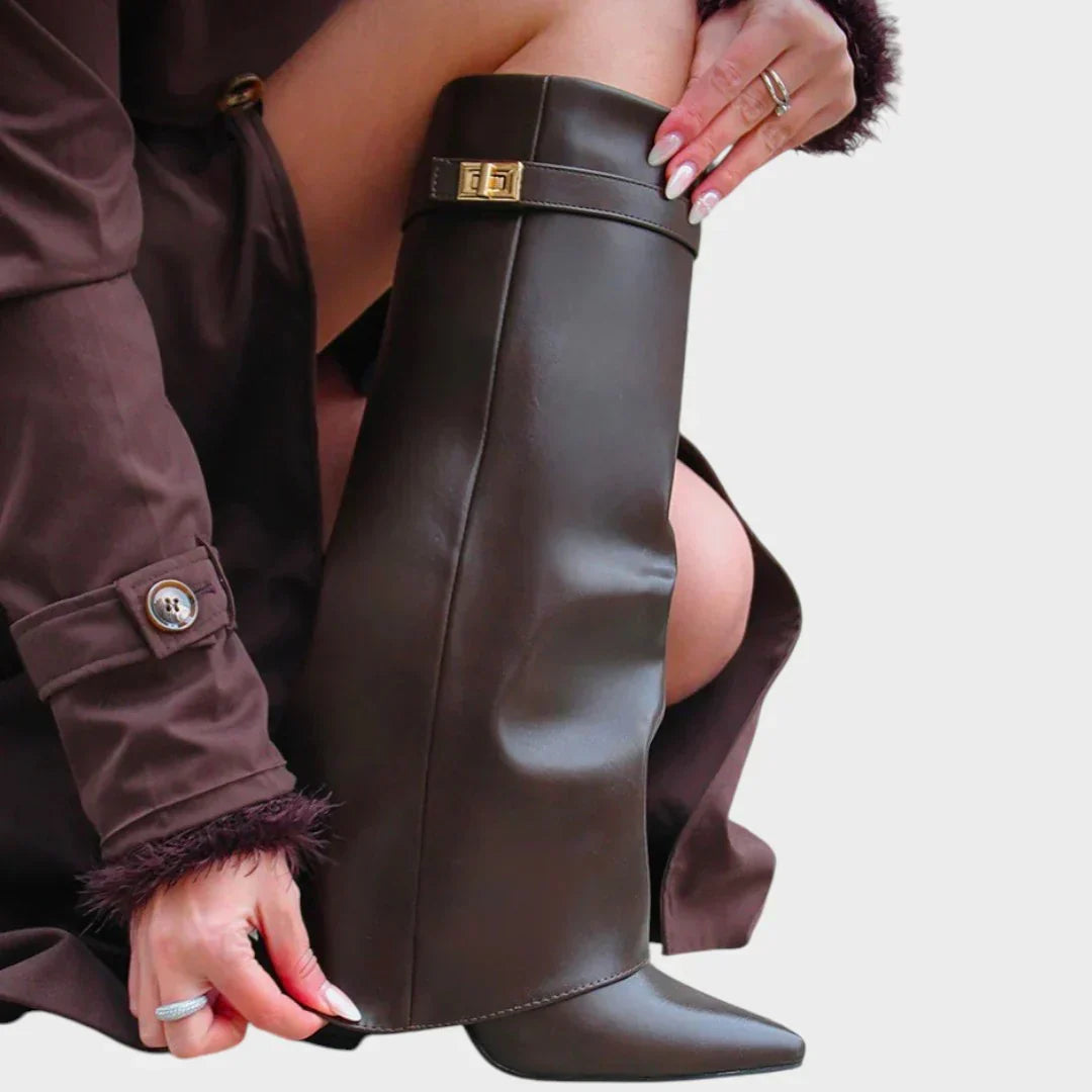 Cathia - Bottes en Cuir Premium à Revers Moderne