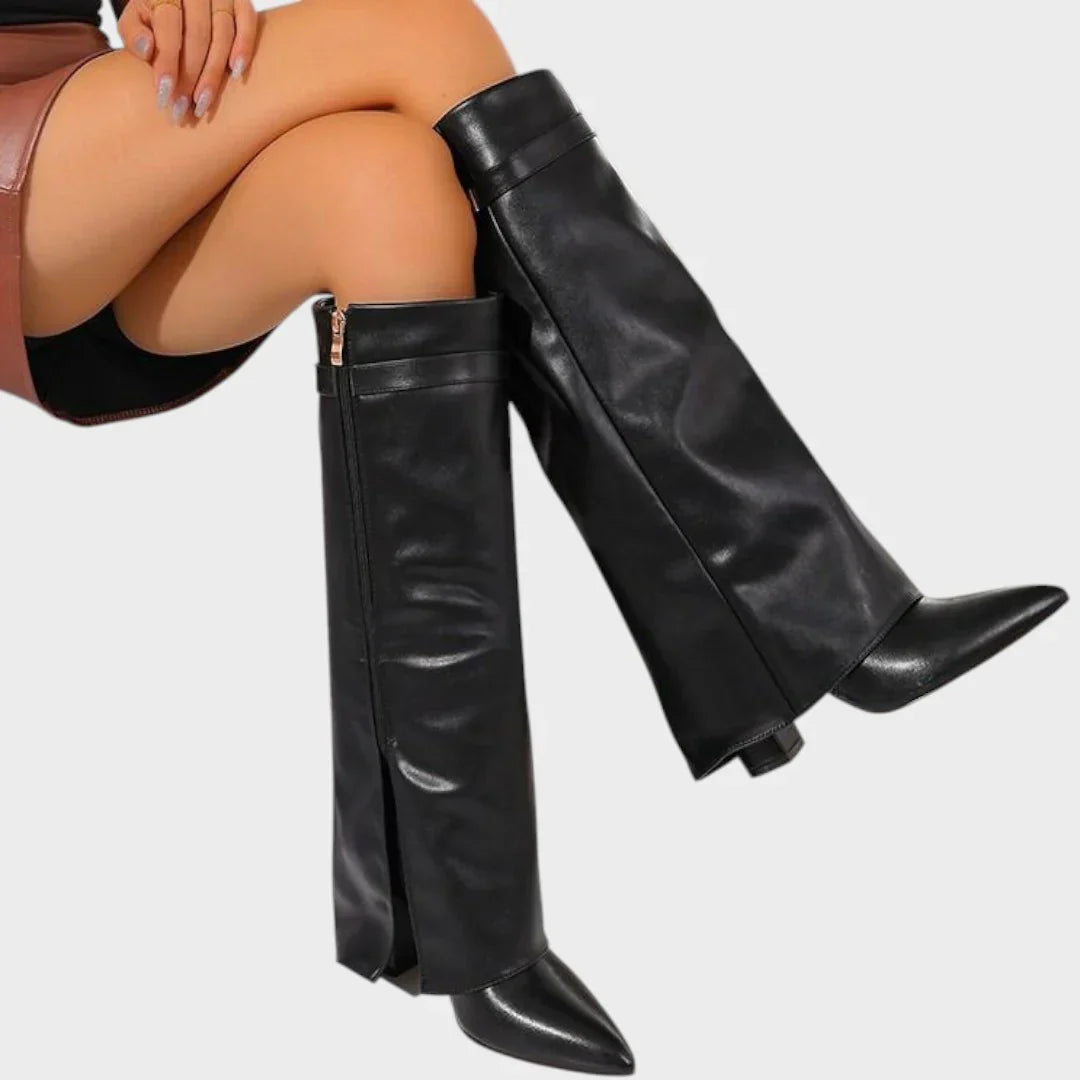 Cathia - Bottes en Cuir Premium à Revers Moderne
