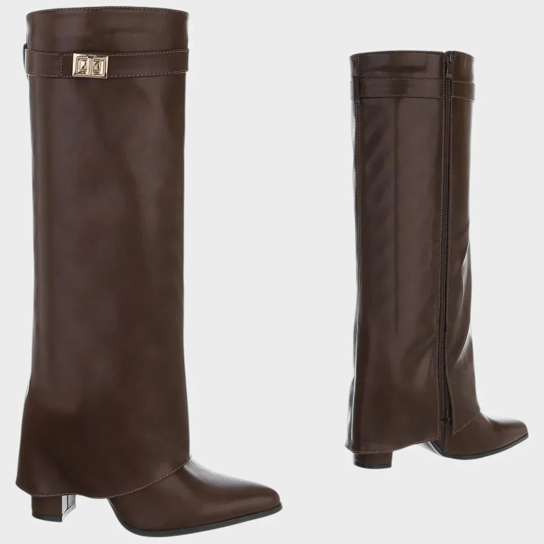 Cathia - Bottes en Cuir Premium à Revers Moderne