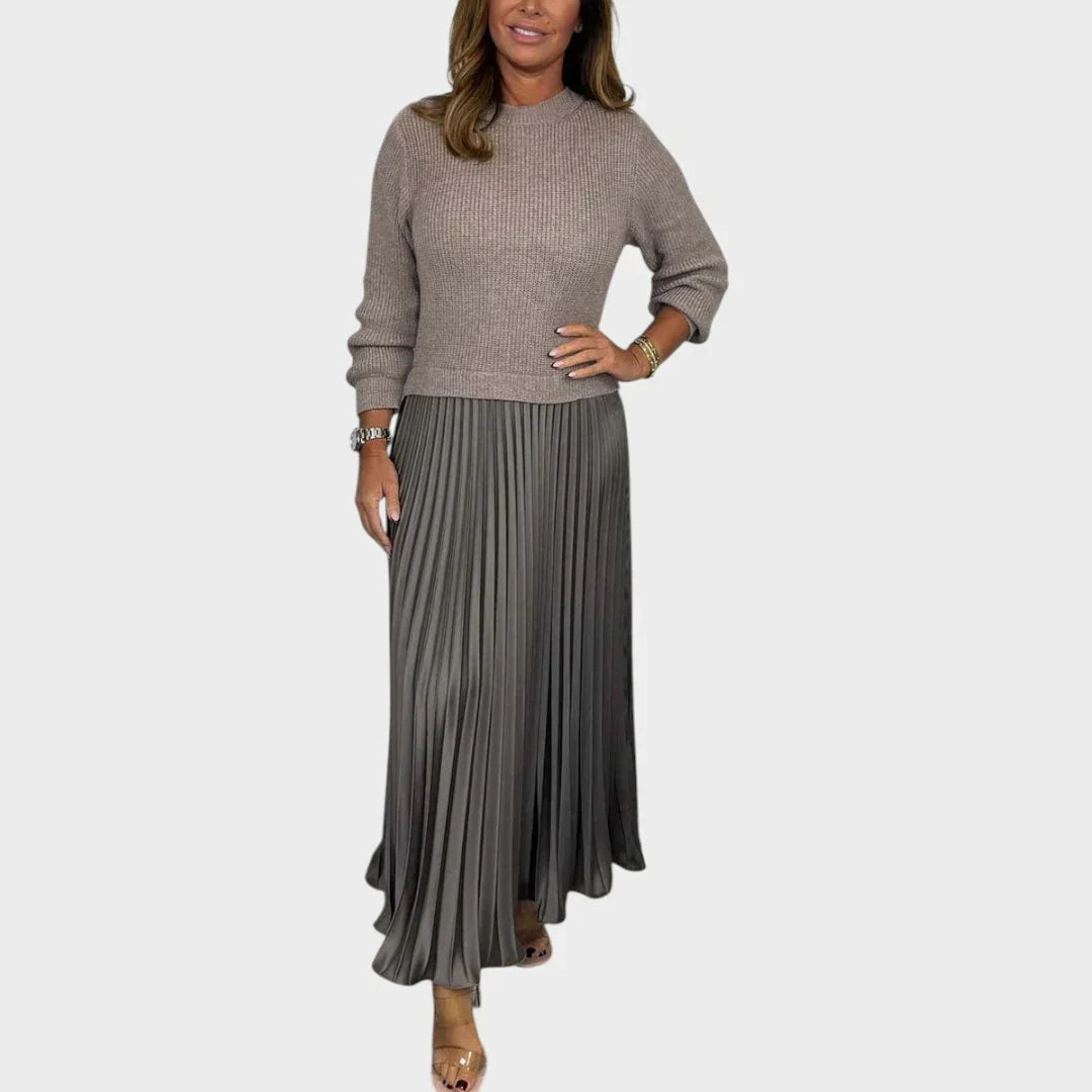 Jemma - Robe en Coton Effet 2pcs Pull et Jupe Plissée