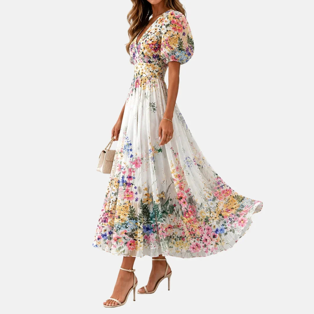 Floriel - Vestido Midi con Estampado Floral Femenino