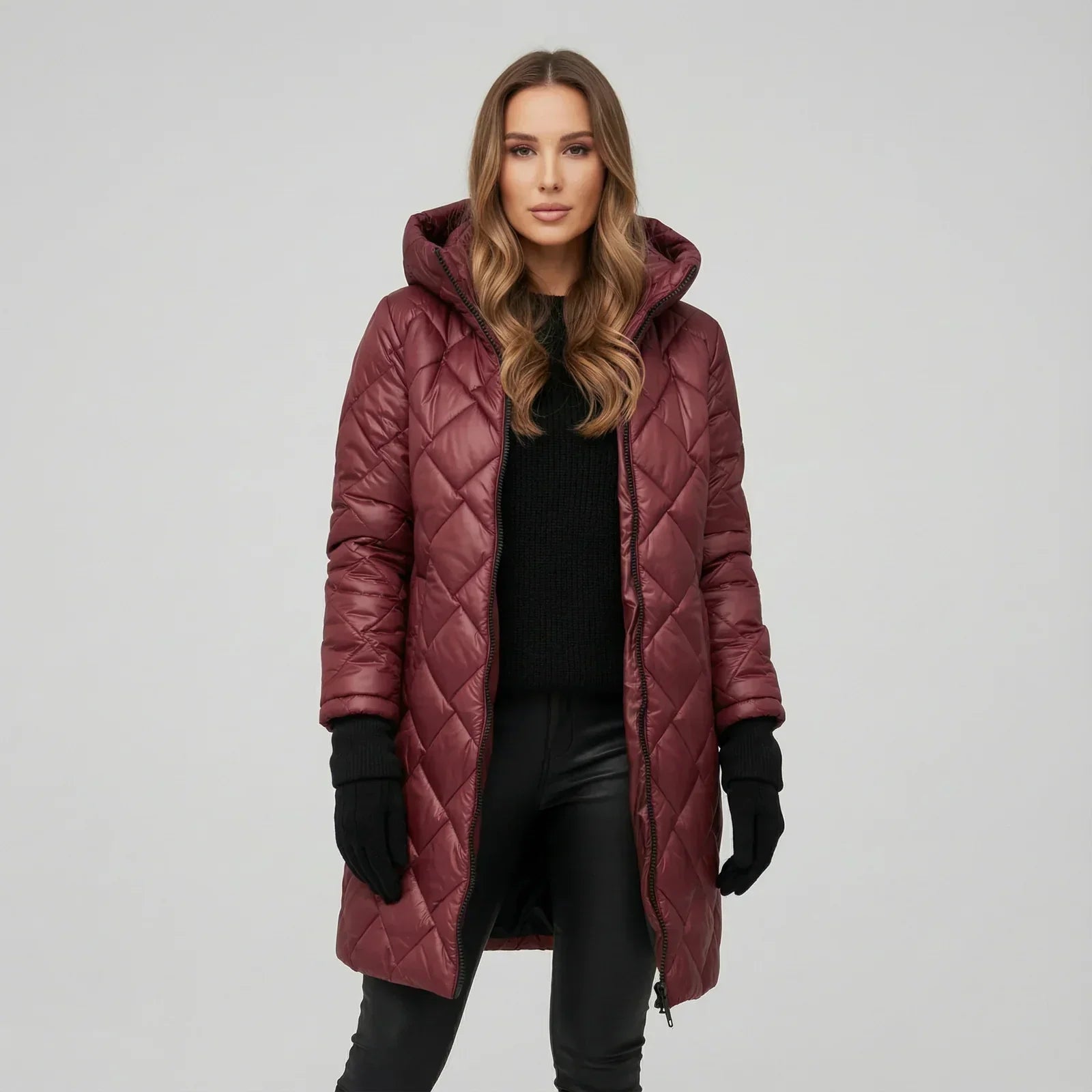 Natalia - Long Manteau Matelassé Luxueux à Capuche