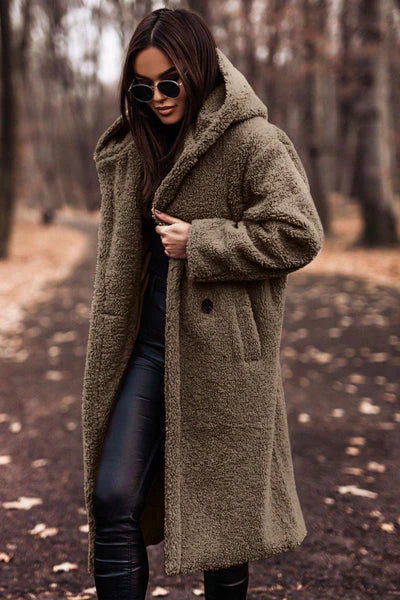 Stefani - Abrigo Polar Largo con Capucha de Moda