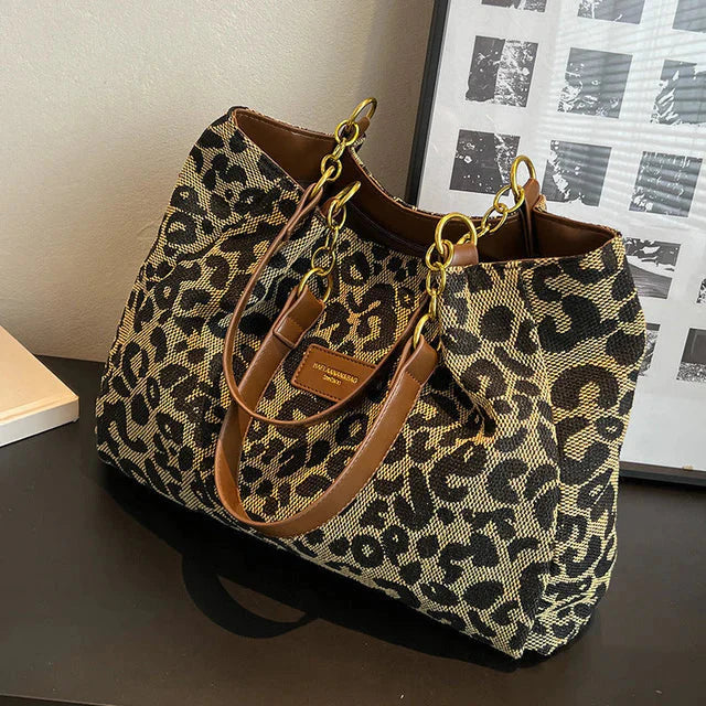 Leonia - Trendová Kabelka Shopper s Leopardím Vzorom