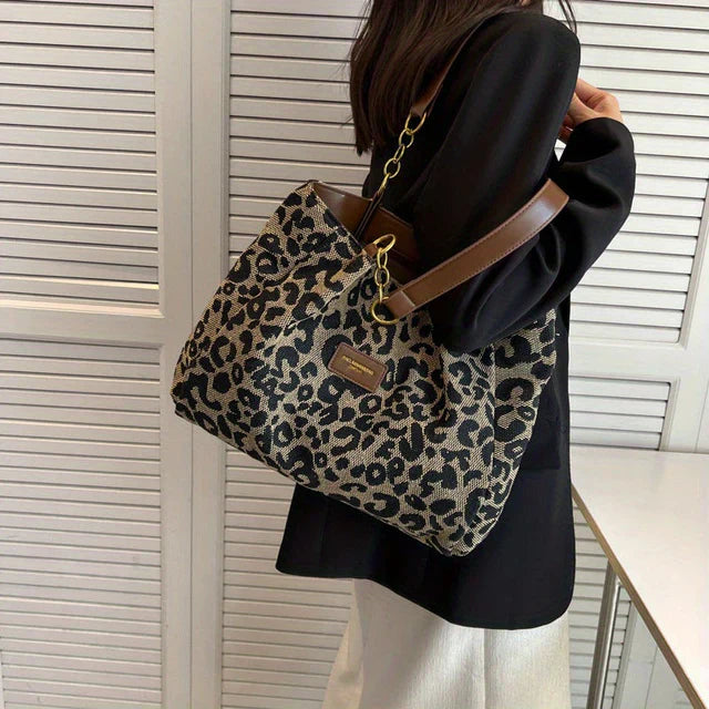Leonia - Trendová Kabelka Shopper s Leopardím Vzorom