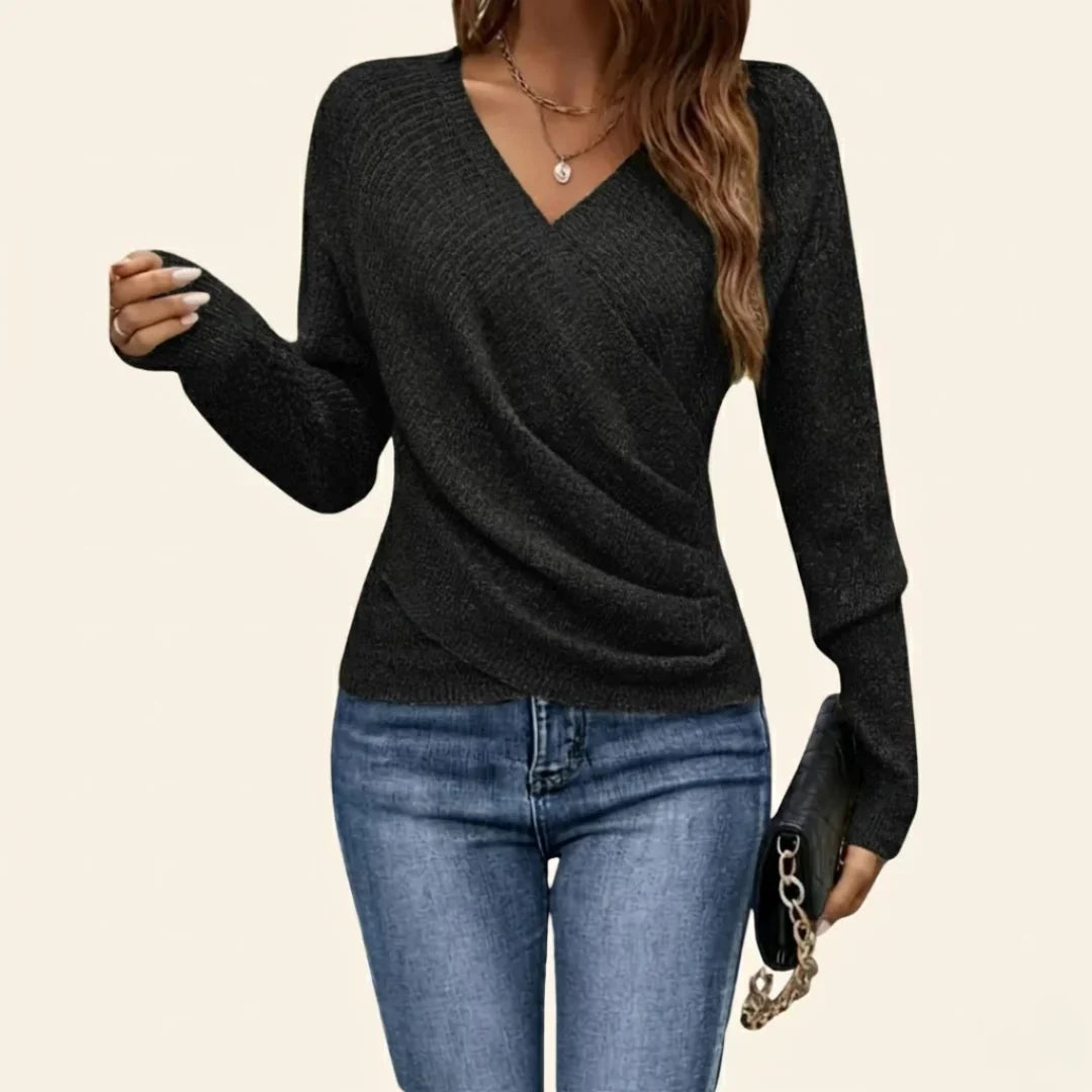 Amalya - Elegant Crossed Cotton Sweater