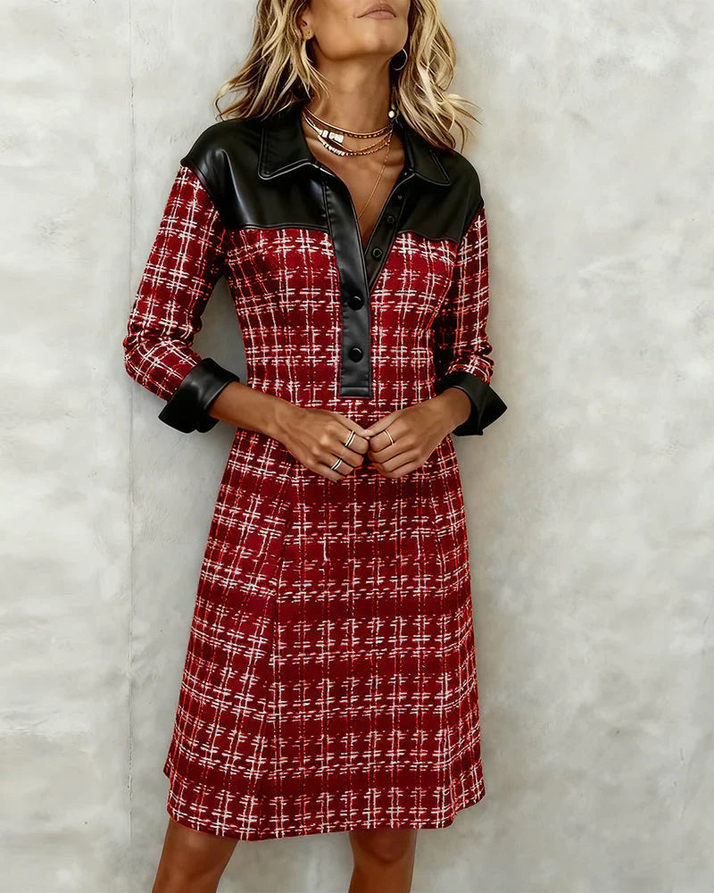 Naliana - High Quality Tweed Dress with Shirt Collar