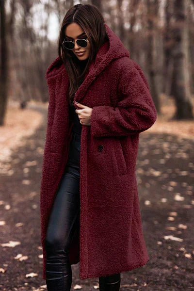 Stefani - Abrigo Polar Largo con Capucha de Moda