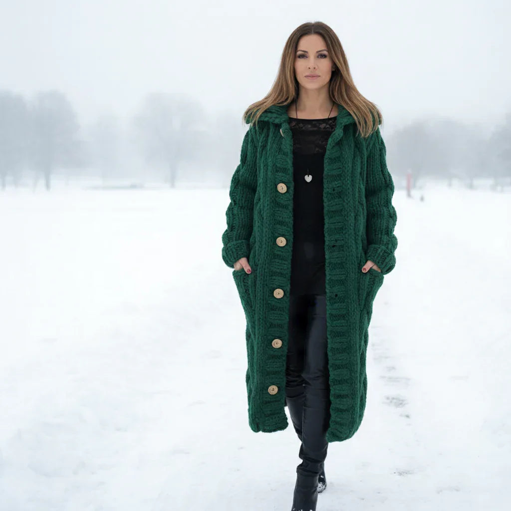 Lola - Manteau Gilet Long Tricot Torsadé Chaud