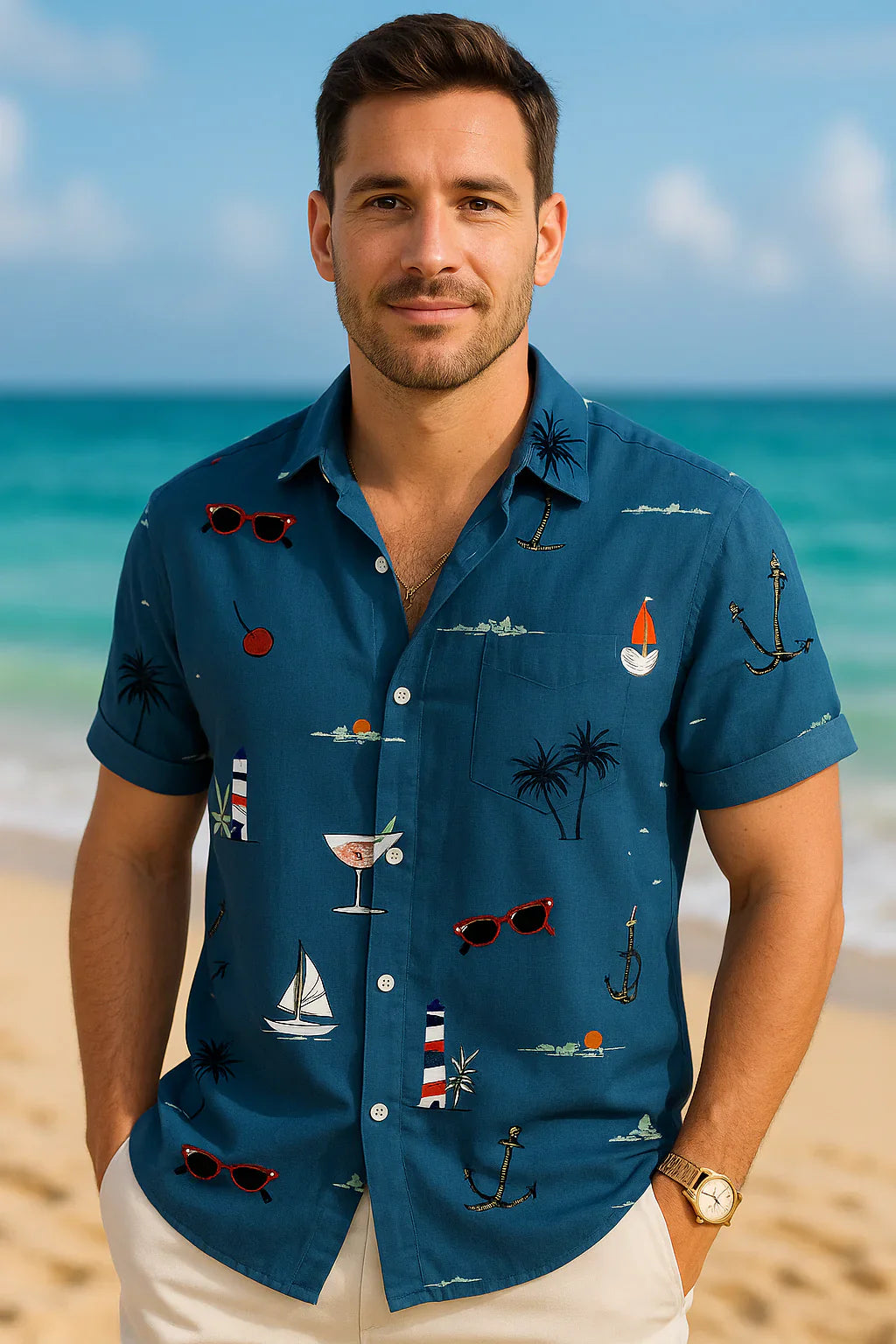 Roméo - Ren Bomulds Skjorte med Sommerprint