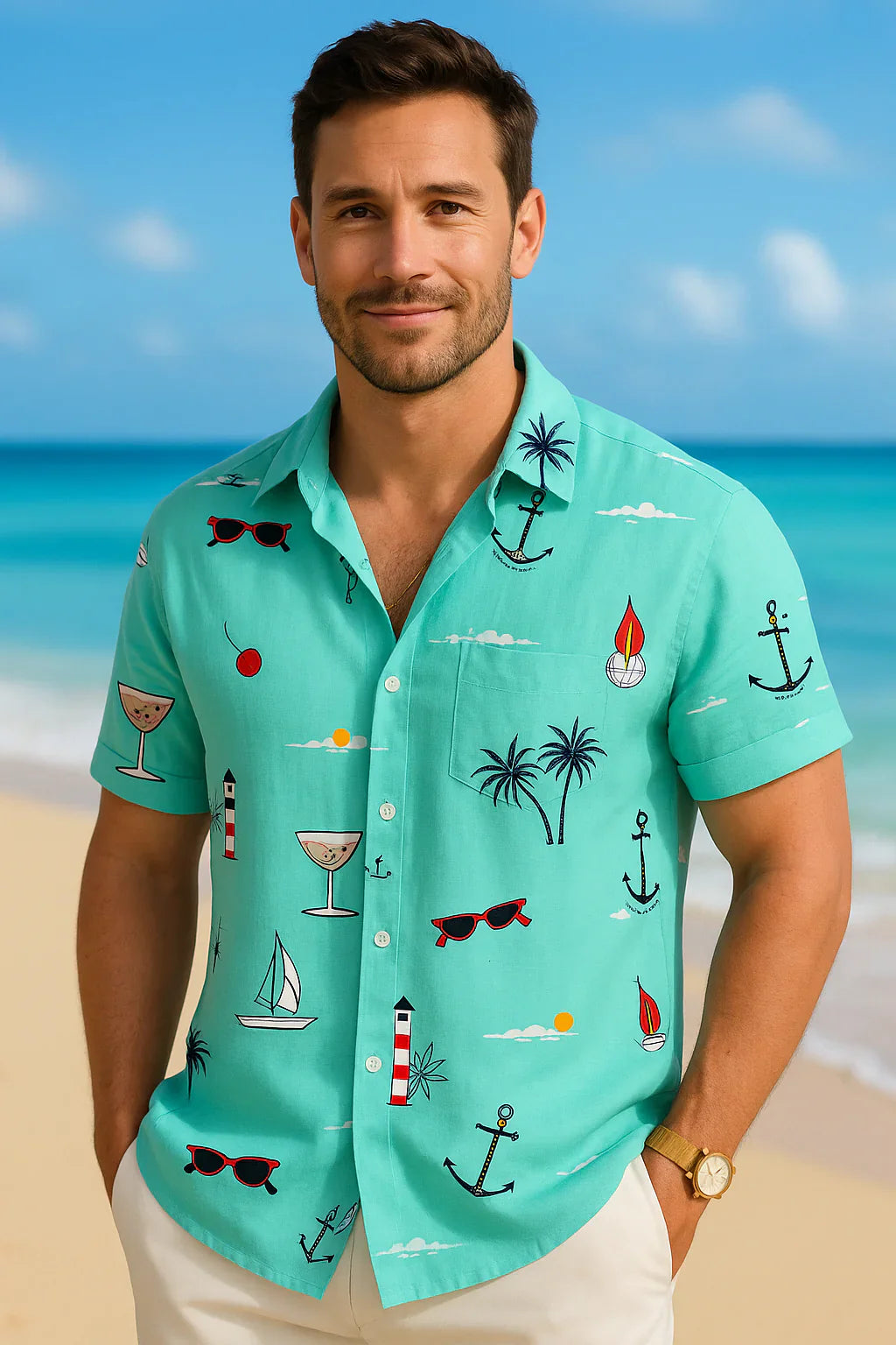 Roméo - Ren Bomulds Skjorte med Sommerprint