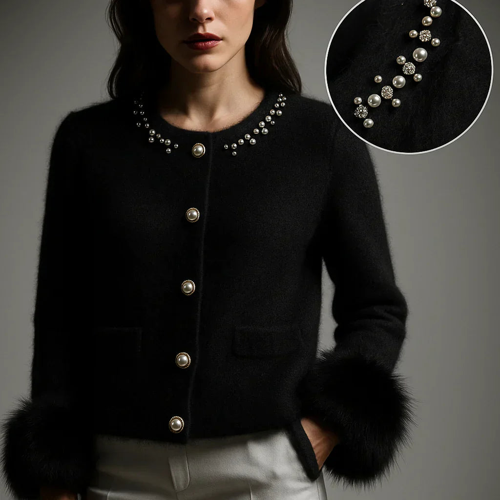 Brunilda - Élégant Cardigan Cachemire Perles et Fourrure