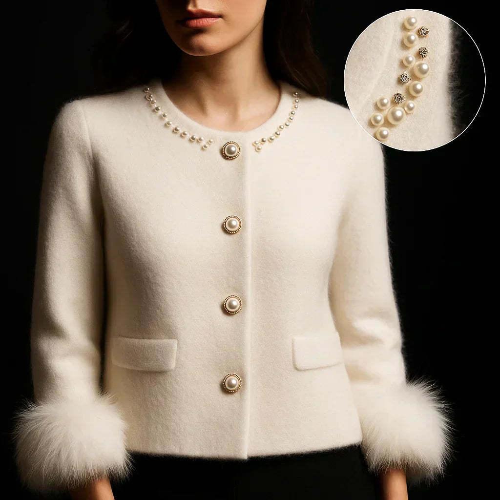 Brunilda - Élégant Cardigan Cachemire Perles et Fourrure