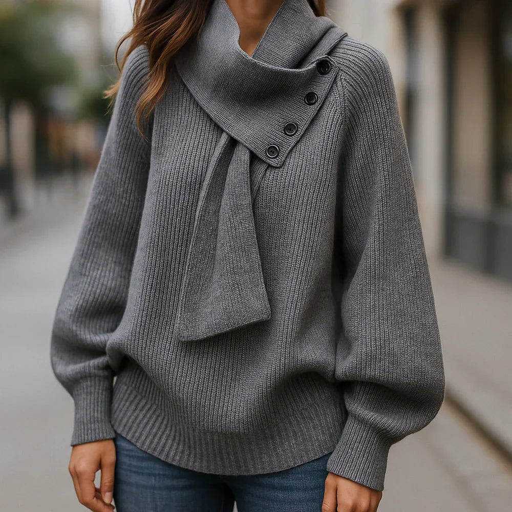 Anya - Pull en Maille Col Effet Écharpe Chic