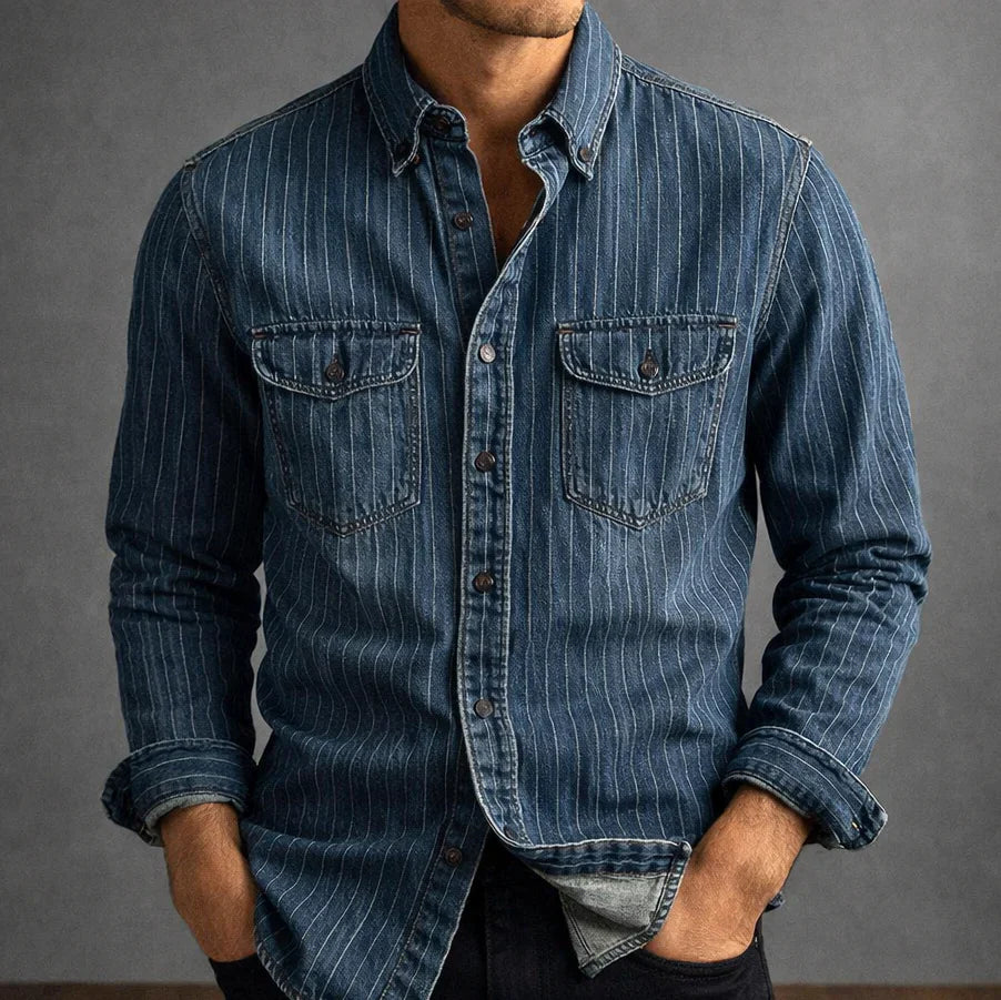 Aksel - Сорочка В Ретро-Смугах З Бавовняного Дениму