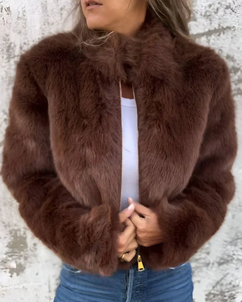 Lilia - Veste en Fourrure Tendance Col Montant