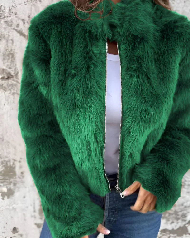 Lilia - Veste en Fourrure Tendance Col Montant