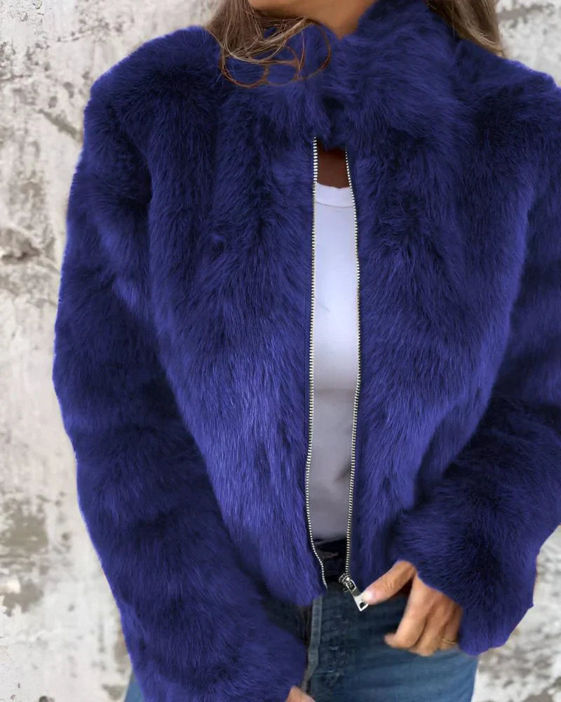 Lilia - Veste en Fourrure Tendance Col Montant