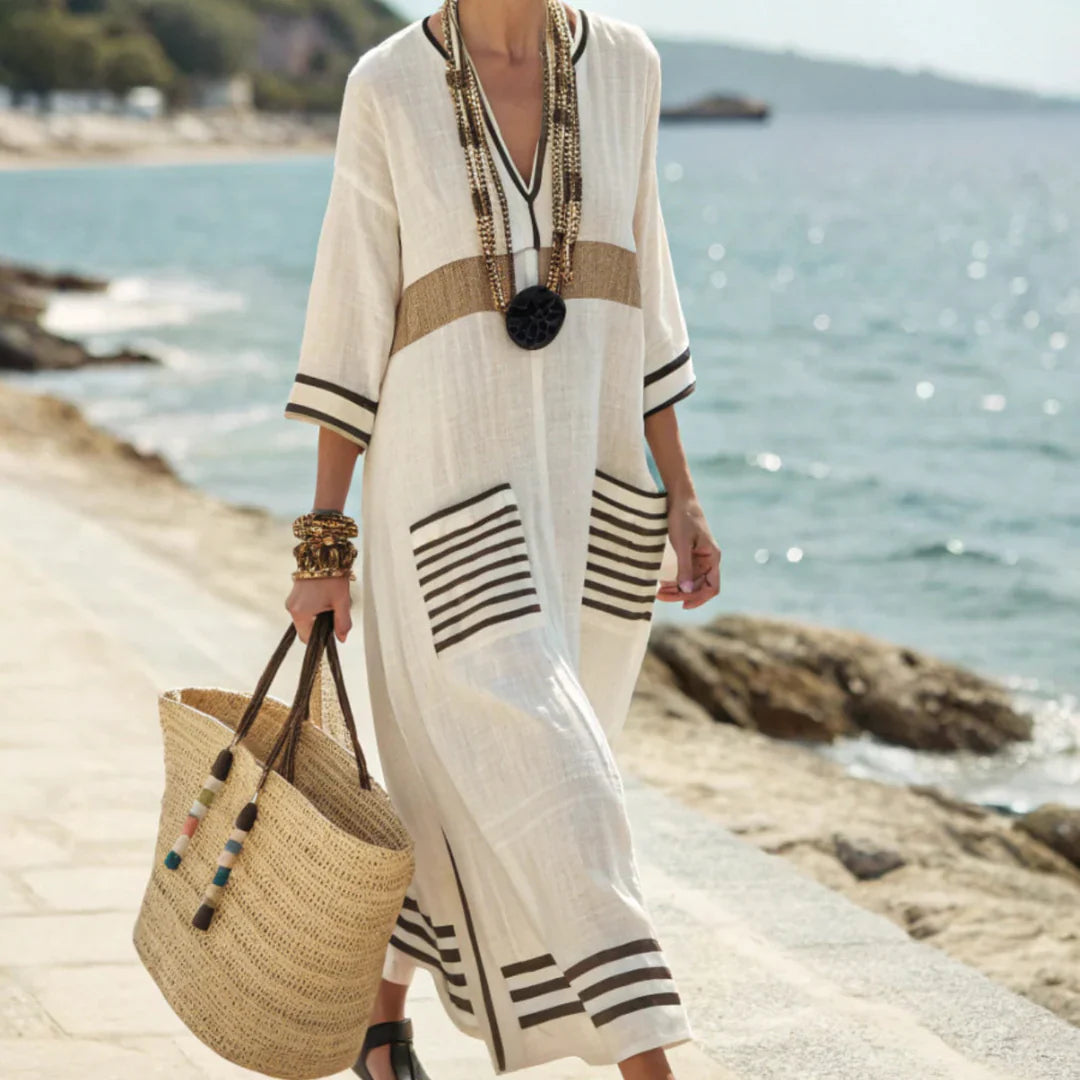 Blanche - Dlhé Voľné Bohémske Lnené Šaty