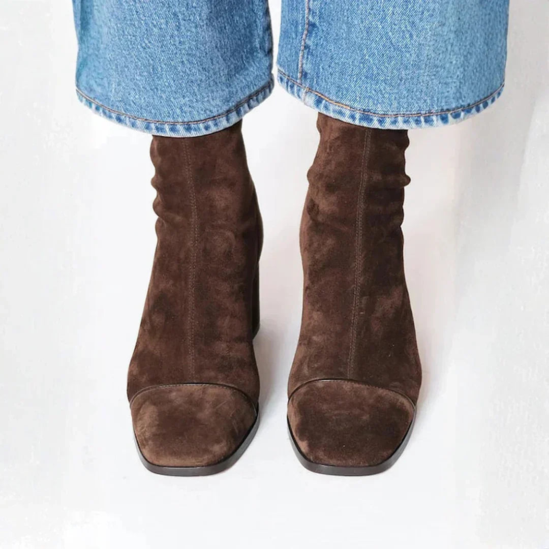Jolanthe - Bottines à Talon en Daim Marron Chic