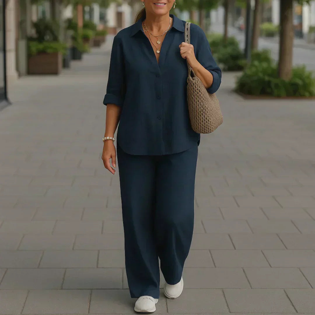 Morgane - Camisa Vaporosa y Pantalón de Fibras Naturales