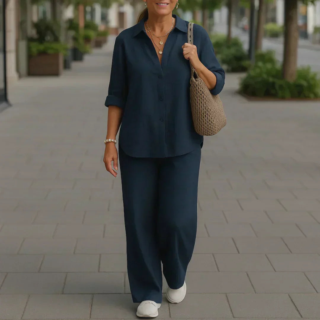 Morgane - Camisa Vaporosa y Pantalón de Fibras Naturales