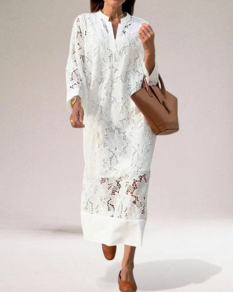 Selah - Dlhé Biele Šaty s Čipkovou Podšívkou