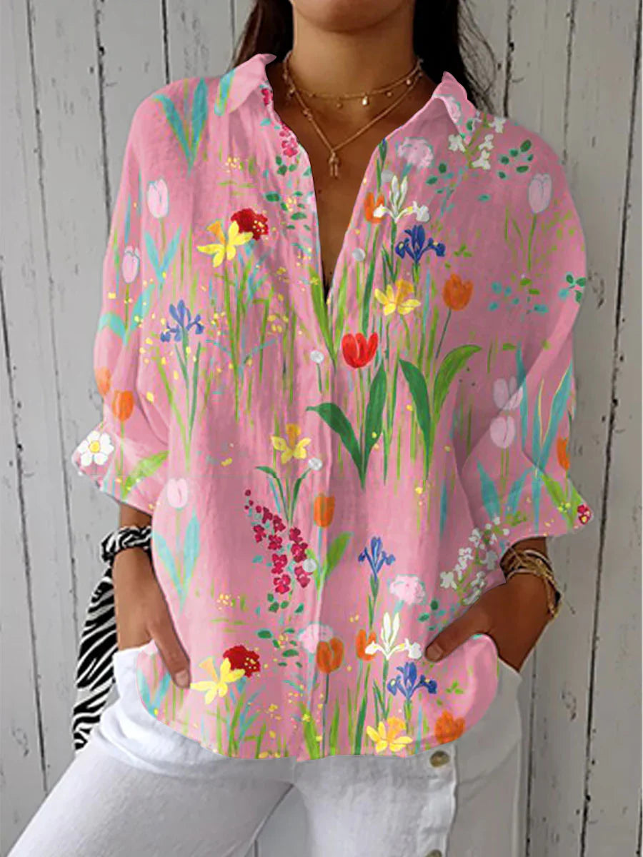 Adelaide - Blusa Ligera Casual Chic Floral de Algodón