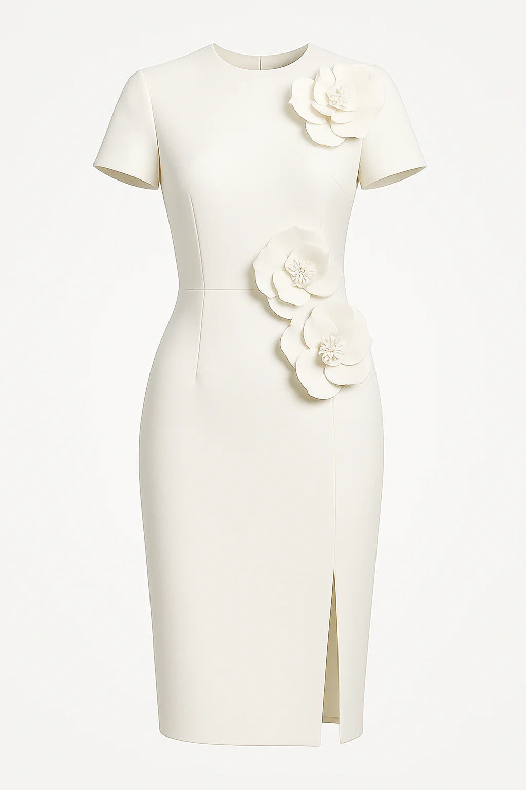 Candide - Hvid 3D Blomster Kjole med Slids