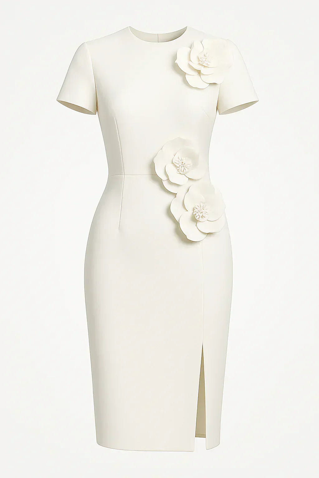 Candide - Hvid 3D Blomster Kjole med Slids