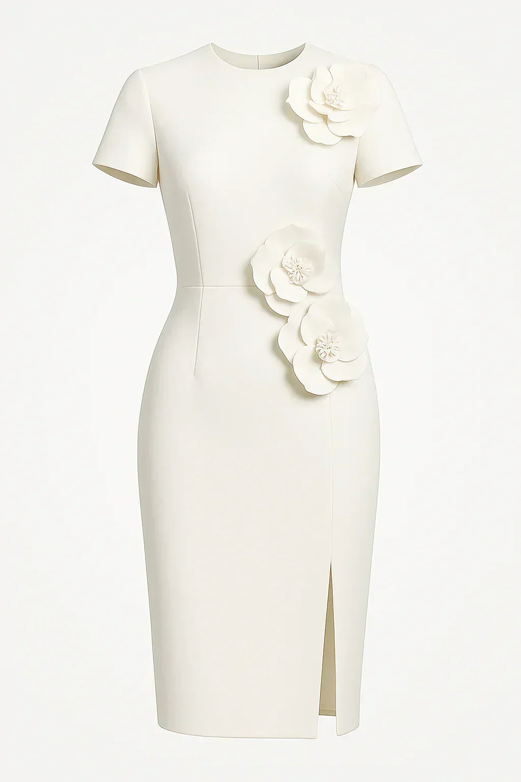 Candide - Hvid 3D Blomster Kjole med Slids