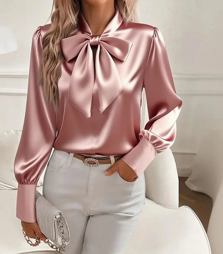 Naira - Élégante Blouse en Satin Col Nœud