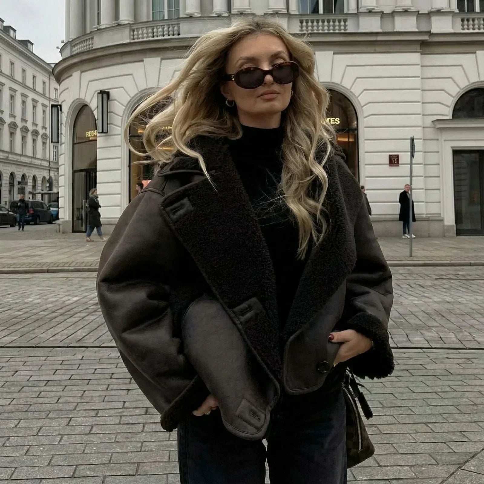 Emy - Manteau en Cuir Premium Doublure Mouton