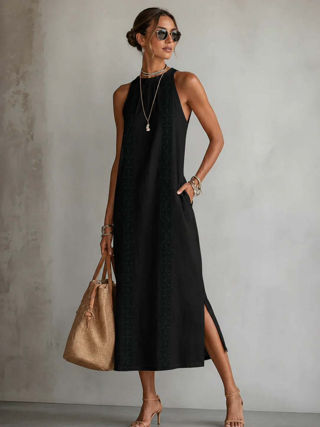 Morena - Vestido Recto de Verano Bordado de Algodón