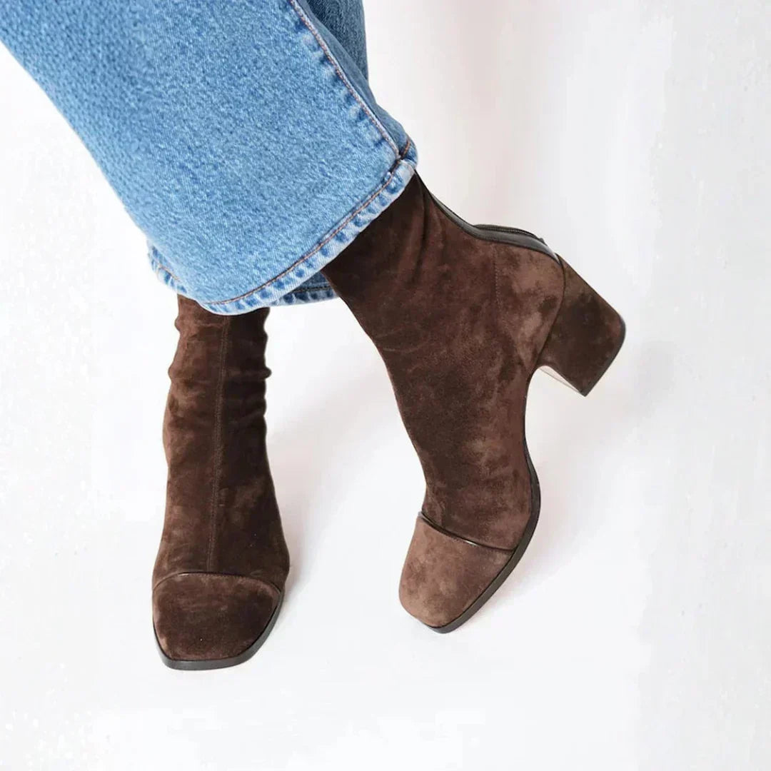 Jolanthe - Bottines à Talon en Daim Marron Chic
