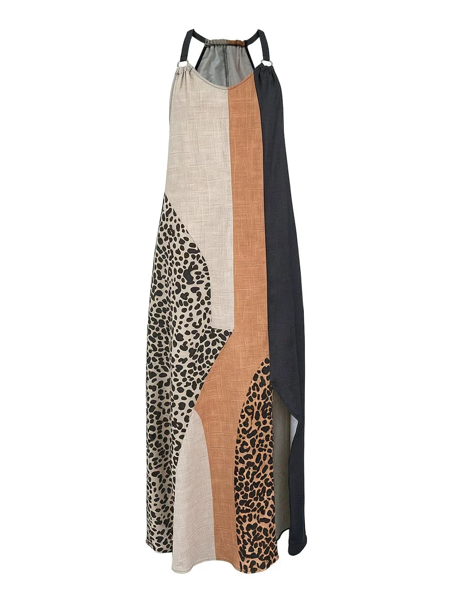 Tyana - Vestido Maxi Fluido de Patchwork Leopardo