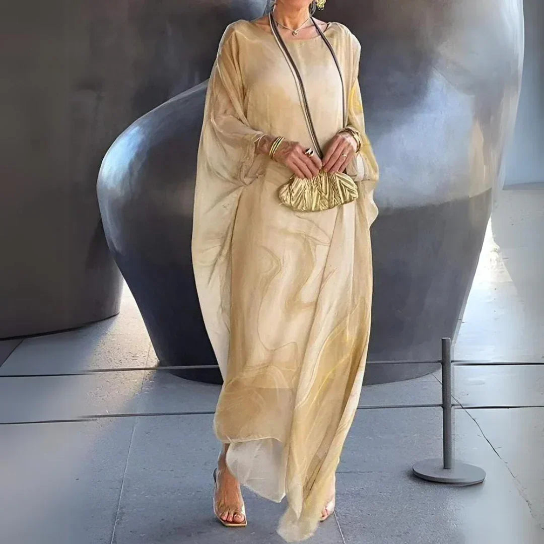 Derya - Robe à Cape en Mousseline de Soie