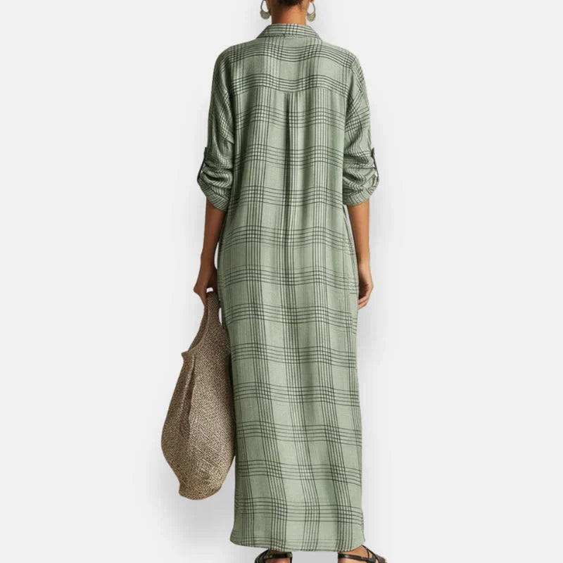Naima - Vestido Maxi Camisero Oversize de Cuadros