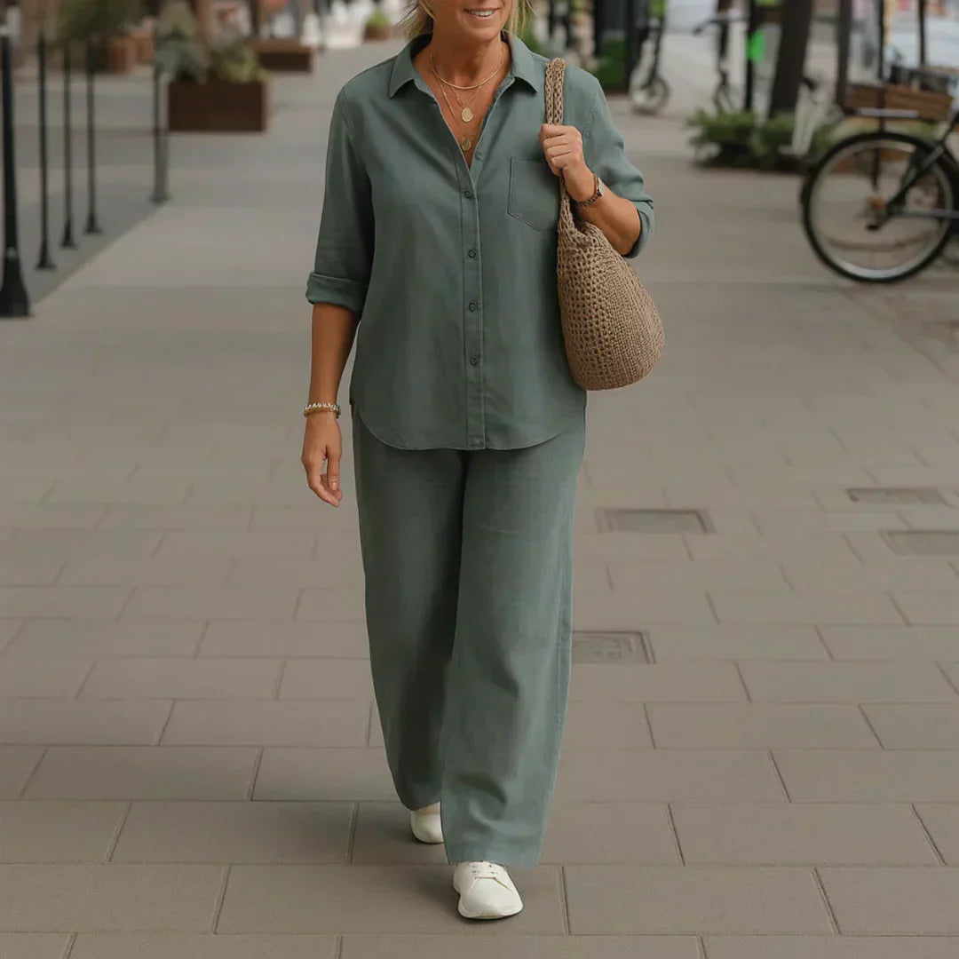 Morgane - Camisa Vaporosa y Pantalón de Fibras Naturales