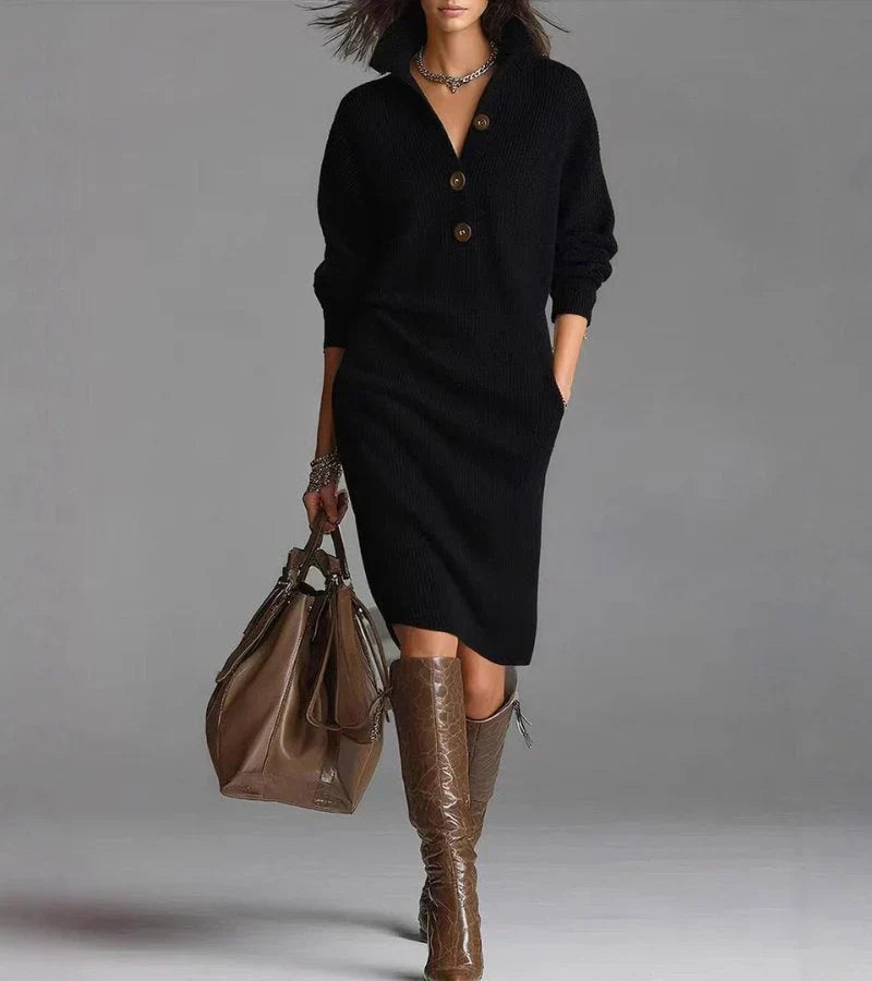 Jenna - Vestido de Invierno con Botones de Punto