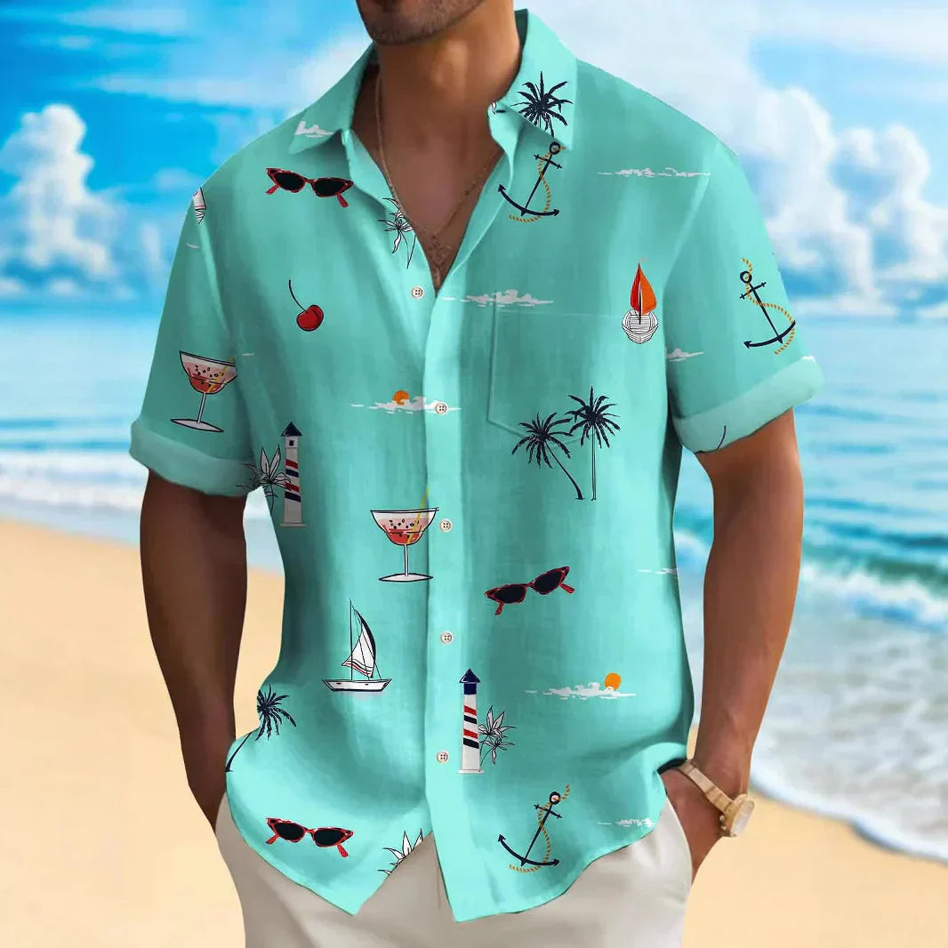 Roméo - Ren Bomulds Skjorte med Sommerprint