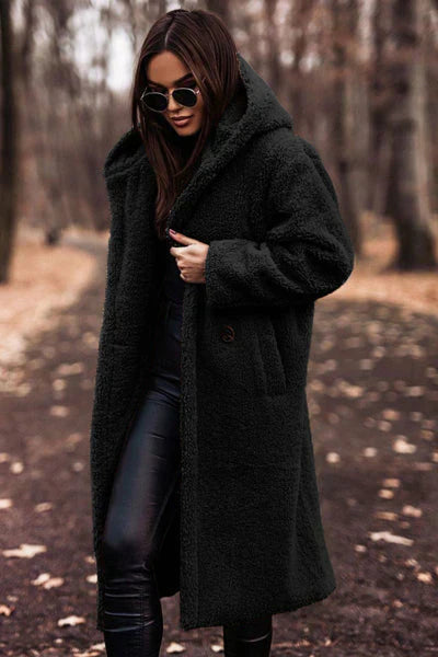 Stefani - Abrigo Polar Largo con Capucha de Moda