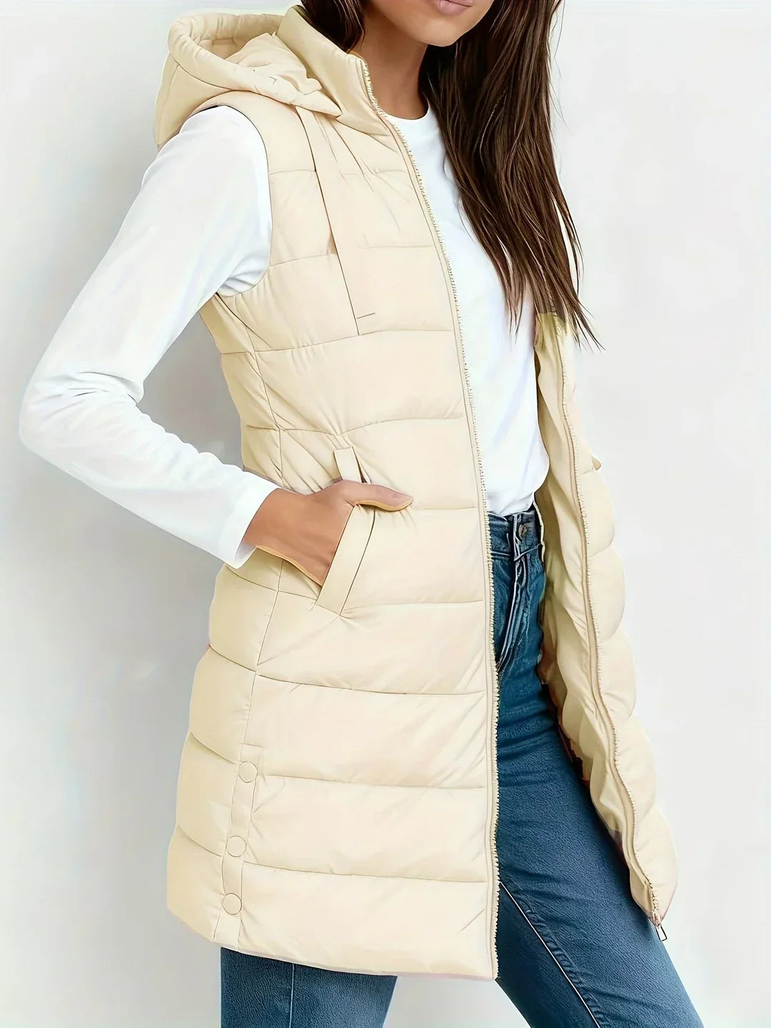 Prunille - Manteau Matelassé Sans Manches à Capuche