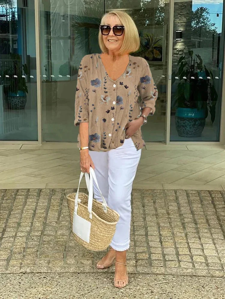 Marieta - Blomstret Lin Chemisier Sæt