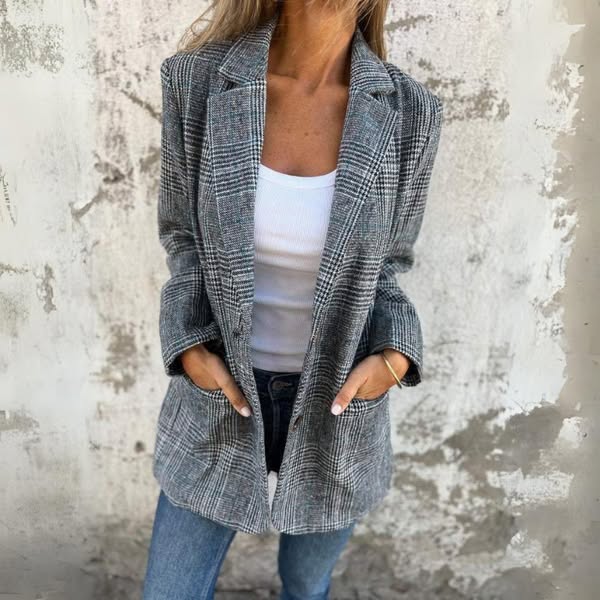 Diana - Nadčasová Klasická Blazer Vesta s Kockovaným Vzorom