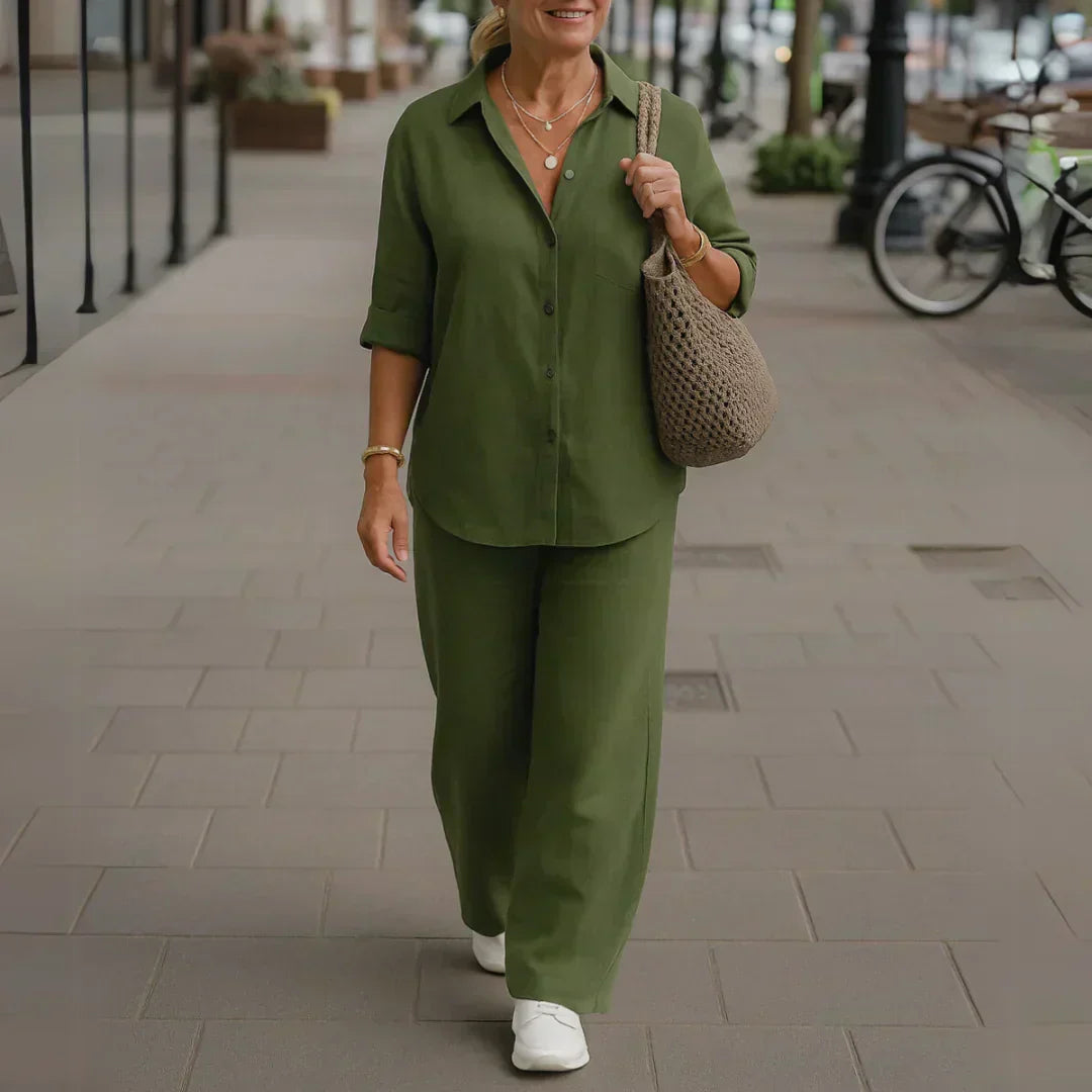 Morgane - Camisa Vaporosa y Pantalón de Fibras Naturales