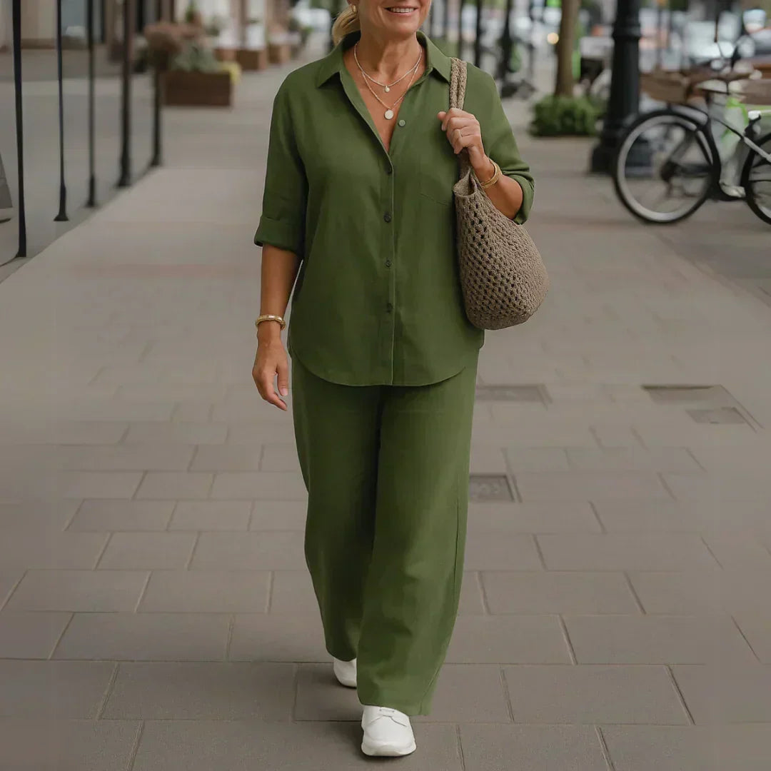 Morgane - Camisa Vaporosa y Pantalón de Fibras Naturales
