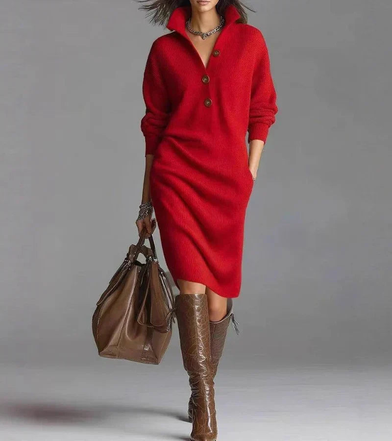 Jenna - Vestido de Invierno con Botones de Punto
