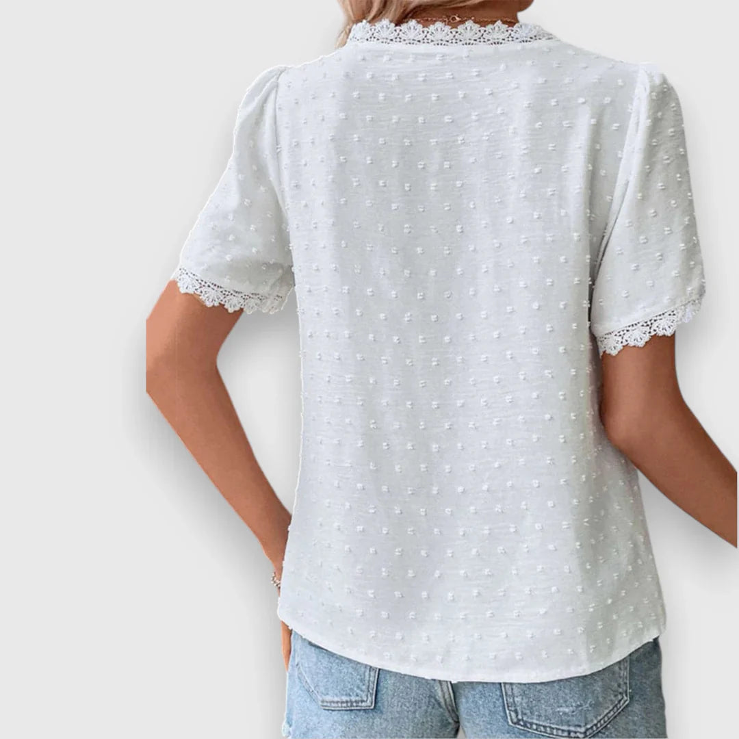 Leana - Elegant Bluse i Bomuldsblonder