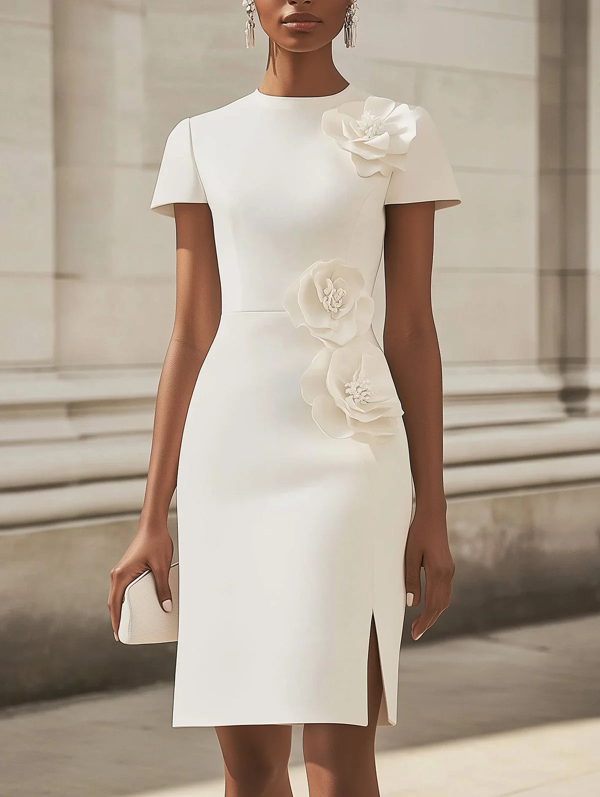 Candide - Hvid 3D Blomster Kjole med Slids